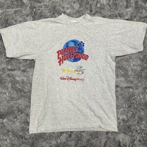 Vintage 1991 Planet Hollywood Walt Disney World 25th T-Shirt L Made USA Gray